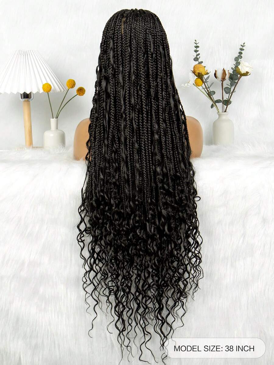 Bohemian Style Box Braided Curly Synthetic Lace Front Wig Goddess Braids Wig Burgundy Bohemian Box Braided Wig