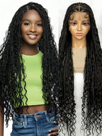 Bohemian Style Box Braided Curly Synthetic Lace Front Wig Goddess Braids Wig Burgundy Bohemian Box Braided Wig