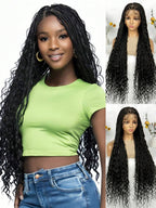 Bohemian Style Box Braided Curly Synthetic Lace Front Wig Goddess Braids Wig Burgundy Bohemian Box Braided Wig