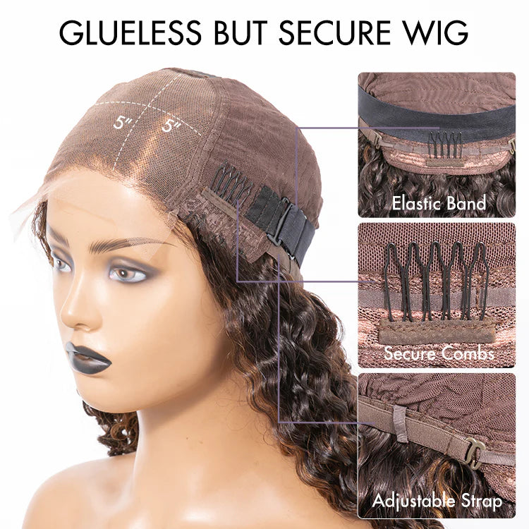 Natural Black Funmi Curly Glueless 5x5 Closure Lace Wig  | Large & Small Cap Size - US Only