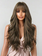 13x6 Glueless Wig Straight With Drawstring Natural Black Human Hair Wig Long Curly Wigs With Bangs Black Wavy Wigs