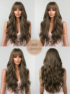 13x6 Glueless Wig Straight With Drawstring Natural Black Human Hair Wig Long Curly Wigs With Bangs Black Wavy Wigs