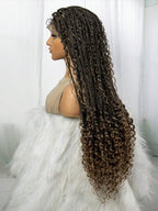 Boho Knotless Braids Invisible Tiny Knots Full HD Lace Braided Wig Tangle-free Curly Ends Braided Long Wig Super Natural Scalp