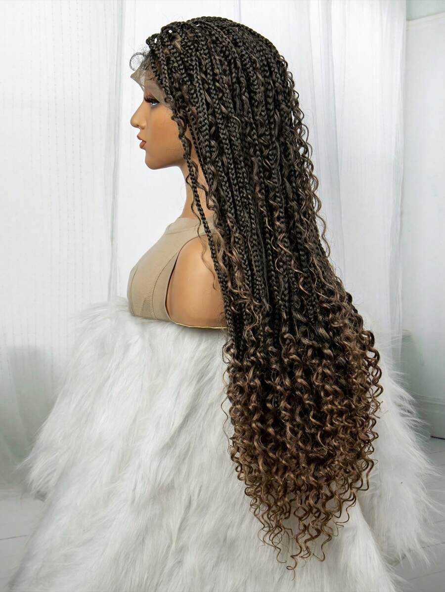 Boho Knotless Braids Invisible Tiny Knots Full HD Lace Braided Wig Tangle-free Curly Ends Braided Long Wig Super Natural Scalp