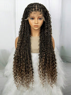 Boho Knotless Braids Invisible Tiny Knots Full HD Lace Braided Wig Tangle-free Curly Ends Braided Long Wig Super Natural Scalp