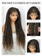 Boho Knotless Braids Invisible Tiny Knots Full HD Lace Braided Wig Tangle-free Curly Ends Braided Long Wig Super Natural Scalp