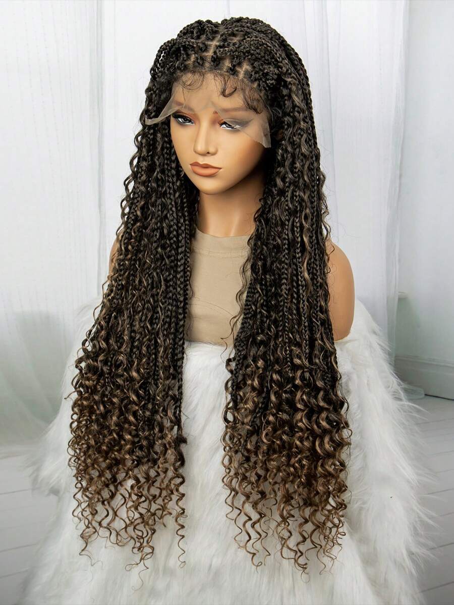 Boho Knotless Braids Invisible Tiny Knots Full HD Lace Braided Wig Tangle-free Curly Ends Braided Long Wig Super Natural Scalp