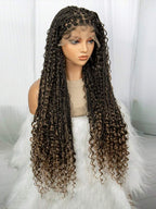 Boho Knotless Braids Invisible Tiny Knots Full HD Lace Braided Wig Tangle-free Curly Ends Braided Long Wig Super Natural Scalp