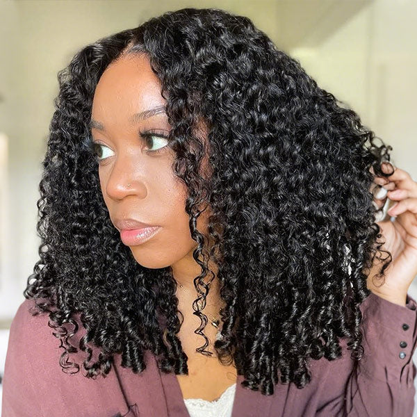 Burmese Curly Glueless Wigs Elastic Drawstring Snug Fit Wear Go Wigs With Finger Coils Ends