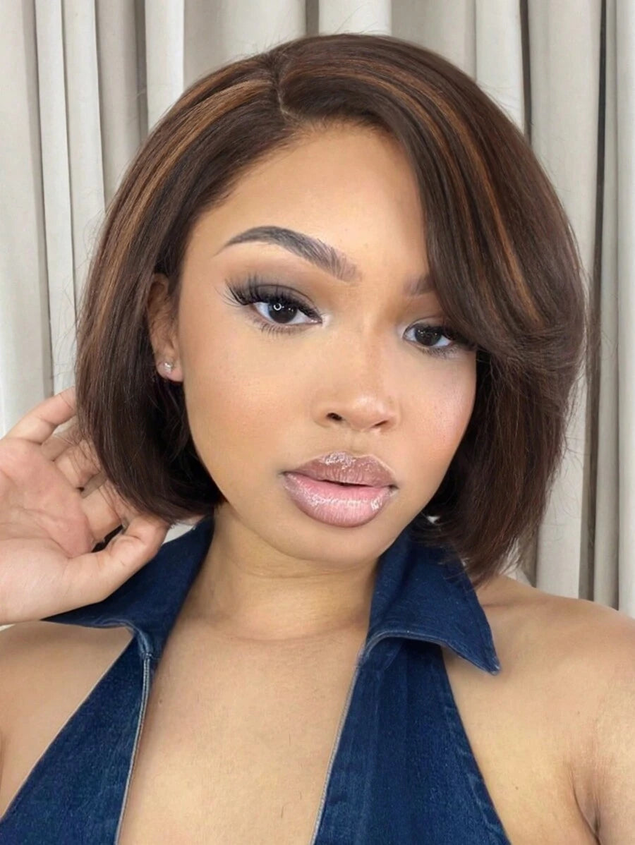1 Sec Install Elegant Boss Vibe Short Pixie Cut Natural Black Ombre Brown Glueless Minimalist Hd Lace Wig Pre Cut Lace