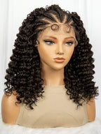 Black Curly 180 Density Synthetic Lace Front Wig Straight Back Cornrow Braided Wig With Baby Hair 13x4 Lace Front Wig