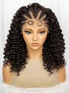 Black Curly 180 Density Synthetic Lace Front Wig Straight Back Cornrow Braided Wig With Baby Hair 13x4 Lace Front Wig