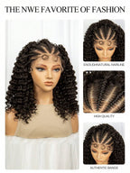 Black Curly 180 Density Synthetic Lace Front Wig Straight Back Cornrow Braided Wig With Baby Hair 13x4 Lace Front Wig