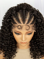 Black Curly 180 Density Synthetic Lace Front Wig Straight Back Cornrow Braided Wig With Baby Hair 13x4 Lace Front Wig