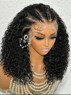 Black Curly 180 Density Synthetic Lace Front Wig Straight Back Cornrow Braided Wig With Baby Hair 13x4 Lace Front Wig