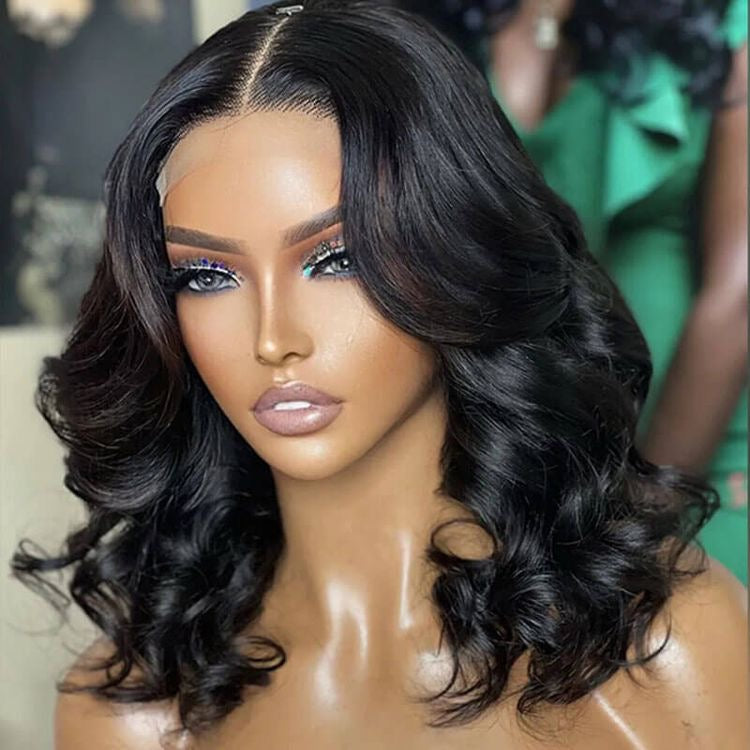 Gorgeous Natural Black Loose Wave 5x5 Closure Lace Glueless Short Wig 100% Human Hair