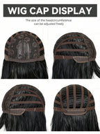 13x6 Glueless Wig Straight With Drawstring Natural Black Human Hair Wig Long Curly Wigs With Bangs Black Wavy Wigs