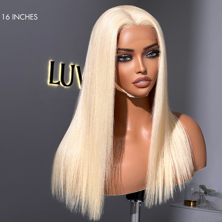 PreMax Wigs - 180% Density Easily Redyed 613 Silky Straight 5x5 Closure HD Lace Glueless Mid Part Long Wig Pre-cut & Plucked & Bleached