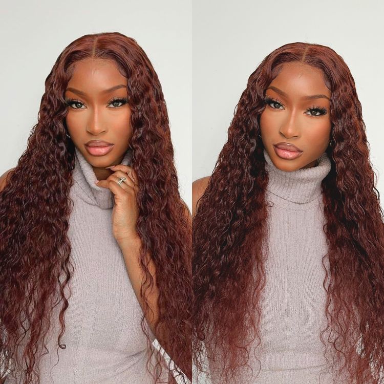 Final Restock | Casual Reddish Brown Curly 5x5 Closure Lace Glueless Mid Part Long Wig - US Only