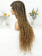 Bohemian Style Box Braided Curly Synthetic Lace Front Wig Goddess Braids Wig Burgundy Bohemian Box Braided Wig