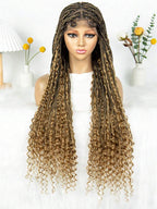 Bohemian Style Box Braided Curly Synthetic Lace Front Wig Goddess Braids Wig Burgundy Bohemian Box Braided Wig