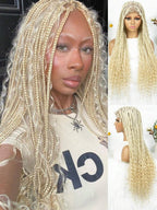 Bohemian Style Box Braided Curly Synthetic Lace Front Wig Goddess Braids Wig Burgundy Bohemian Box Braided Wig