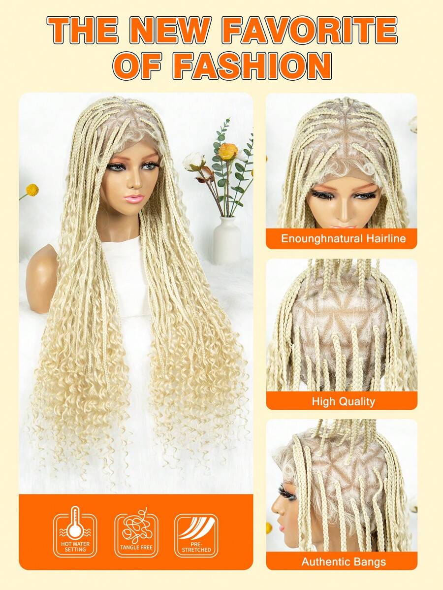Bohemian Style Box Braided Curly Synthetic Lace Front Wig Goddess Braids Wig Burgundy Bohemian Box Braided Wig