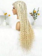 Bohemian Style Box Braided Curly Synthetic Lace Front Wig Goddess Braids Wig Burgundy Bohemian Box Braided Wig