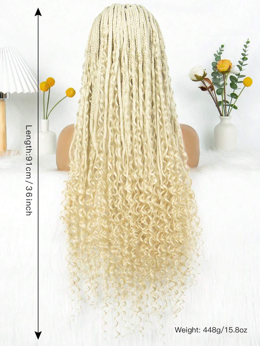 Bohemian Style Box Braided Curly Synthetic Lace Front Wig Goddess Braids Wig Burgundy Bohemian Box Braided Wig