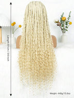 Bohemian Style Box Braided Curly Synthetic Lace Front Wig Goddess Braids Wig Burgundy Bohemian Box Braided Wig