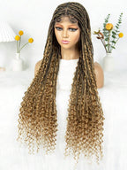 Bohemian Style Box Braided Curly Synthetic Lace Front Wig Goddess Braids Wig Burgundy Bohemian Box Braided Wig