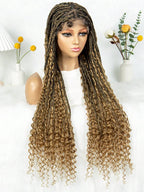 Bohemian Style Box Braided Curly Synthetic Lace Front Wig Goddess Braids Wig Burgundy Bohemian Box Braided Wig
