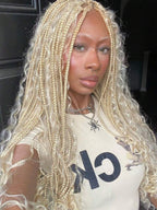 Bohemian Style Box Braided Curly Synthetic Lace Front Wig Goddess Braids Wig Burgundy Bohemian Box Braided Wig