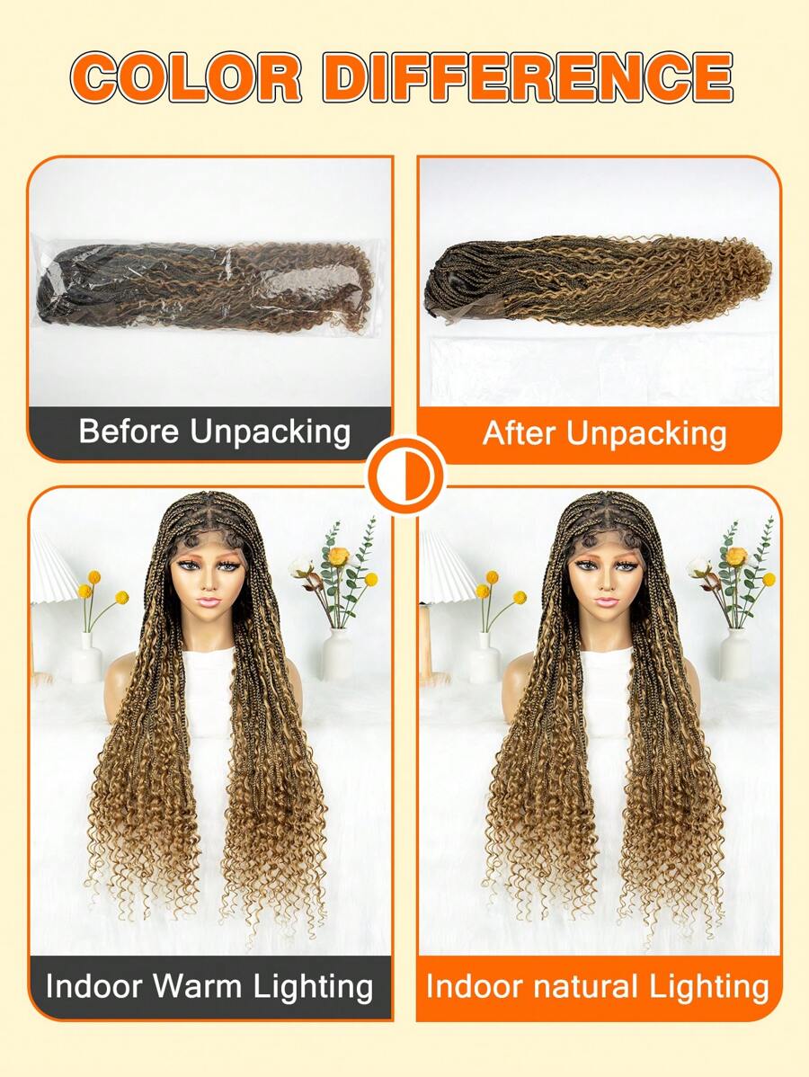 Bohemian Style Box Braided Curly Synthetic Lace Front Wig Goddess Braids Wig Burgundy Bohemian Box Braided Wig