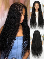 Boho Lace Braided Wig Long Wavy Crochet Braids Wig With Baby Hair Handmade No-Knot Woven Braid Wave Headband Hair Extension