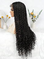 Boho Lace Braided Wig Long Wavy Crochet Braids Wig With Baby Hair Handmade No-Knot Woven Braid Wave Headband Hair Extension