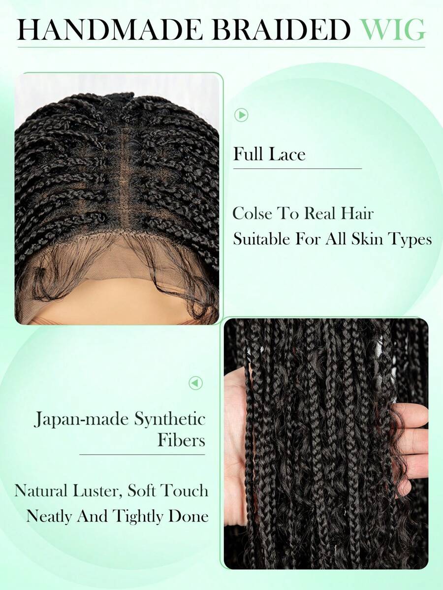 Boho Lace Braided Wig Long Wavy Crochet Braids Wig With Baby Hair Handmade No-Knot Woven Braid Wave Headband Hair Extension