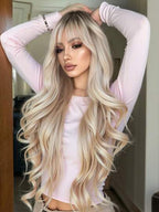 Ombre Blonde Wig Long Curly Wig With Bangs Glueless Minimalist Hd Lace Wig Pre Cut Lace