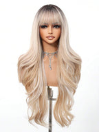 Ombre Blonde Wig Long Curly Wig With Bangs Glueless Minimalist Hd Lace Wig Pre Cut Lace