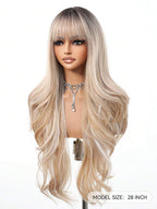 Ombre Blonde Wig Long Curly Wig With Bangs Glueless Minimalist Hd Lace Wig Pre Cut Lace