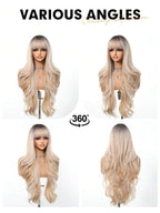 Ombre Blonde Wig Long Curly Wig With Bangs Glueless Minimalist Hd Lace Wig Pre Cut Lace
