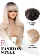 Ombre Blonde Wig Long Curly Wig With Bangs Glueless Minimalist Hd Lace Wig Pre Cut Lace