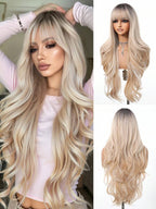 Ombre Blonde Wig Long Curly Wig With Bangs Glueless Minimalist Hd Lace Wig Pre Cut Lace