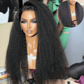 Natural Kinky Straight Glueless 5x5 / 13x4 HD Lace Long Wig 100% Human Hair