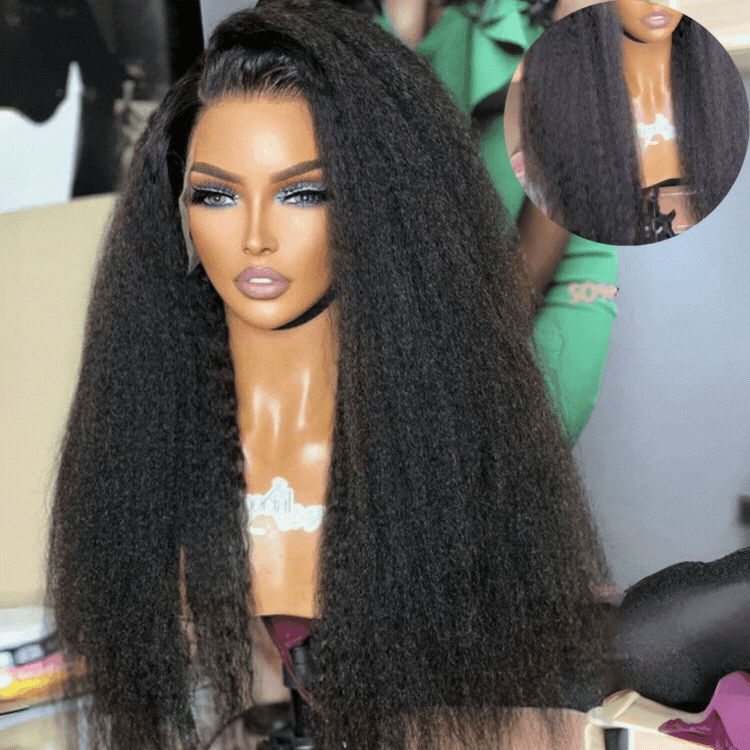 Natural Kinky Straight Glueless 5x5 / 13x4 HD Lace Long Wig 100% Human Hair