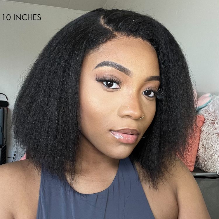 Natural Kinky Straight Glueless 5x5 / 13x4 HD Lace Long Wig 100% Human Hair