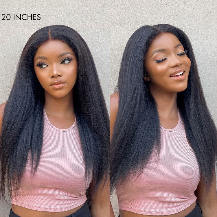 Natural Kinky Straight Glueless 5x5 / 13x4 HD Lace Long Wig 100% Human Hair