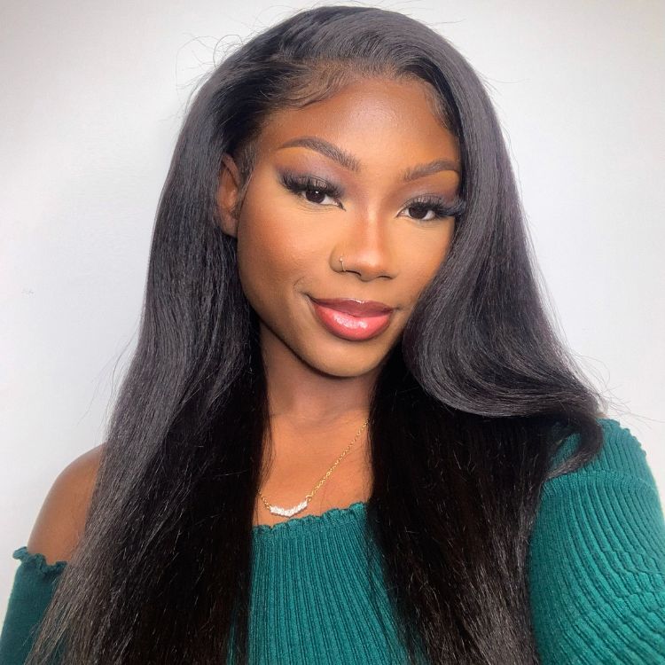 Natural Kinky Straight Glueless 5x5 / 13x4 HD Lace Long Wig 100% Human Hair