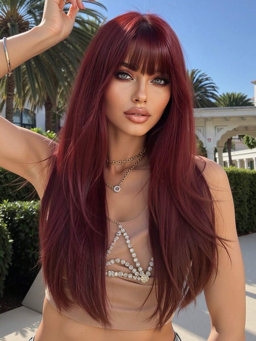Ash Blonde Ombre Glueless Wigs Silky Straight With Drawstring Human Hair Wig