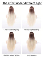 Ash Blonde Ombre Glueless Wigs Silky Straight With Drawstring Human Hair Wig